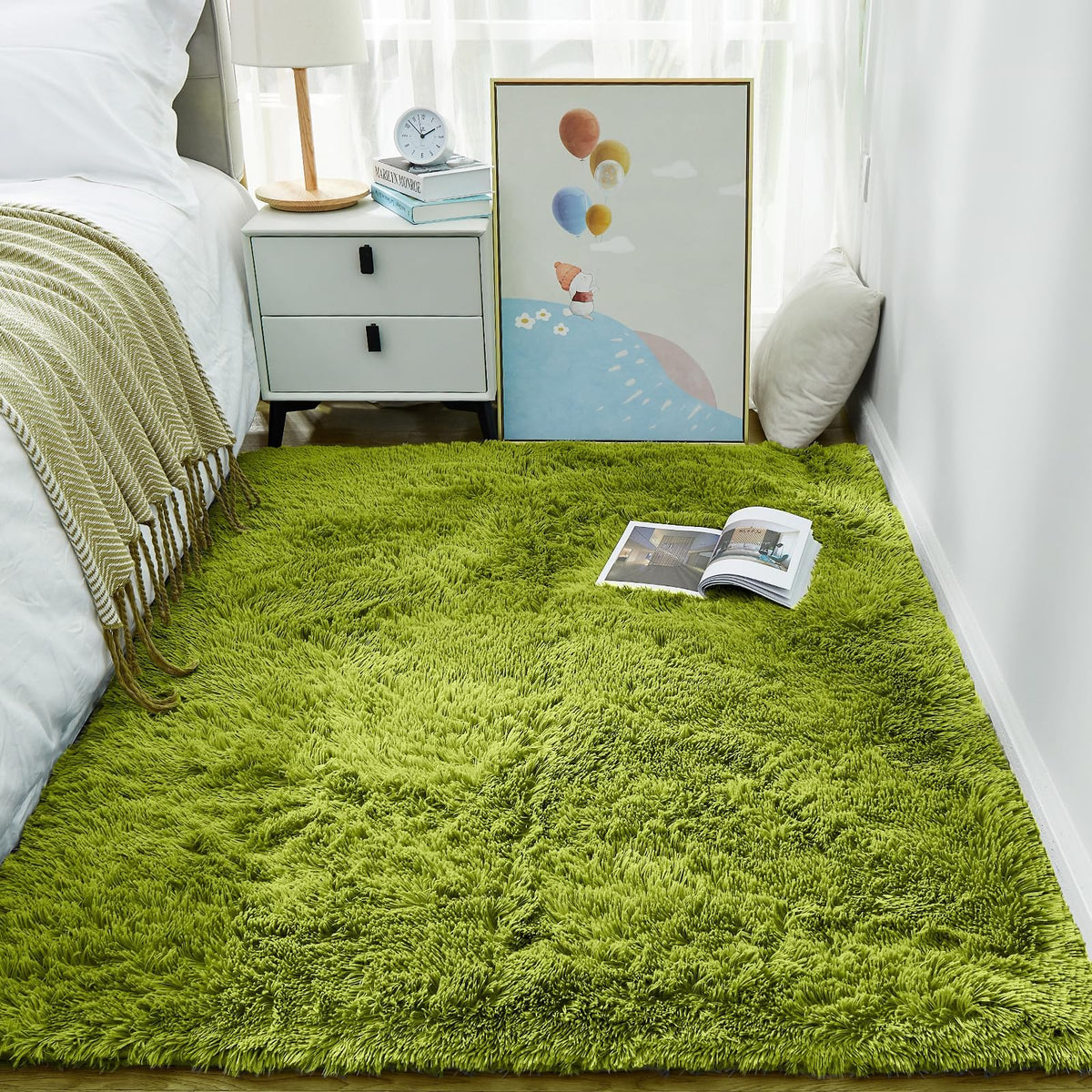 Ophanie Area Rugs 9x12 Living Room, Large Grey Bedroom Carpet, Big Shag Indoor Thick Soft Nursery Rug, Gray Fluffy Carpets for Boy and Girls Room Dorm Home Decor Aesthetic