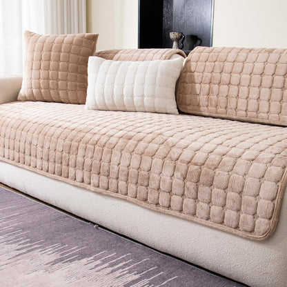 Velvet Sectional Couch Cover for 2-3 Seat, Khaki, 1PC, 35.4"x71"
