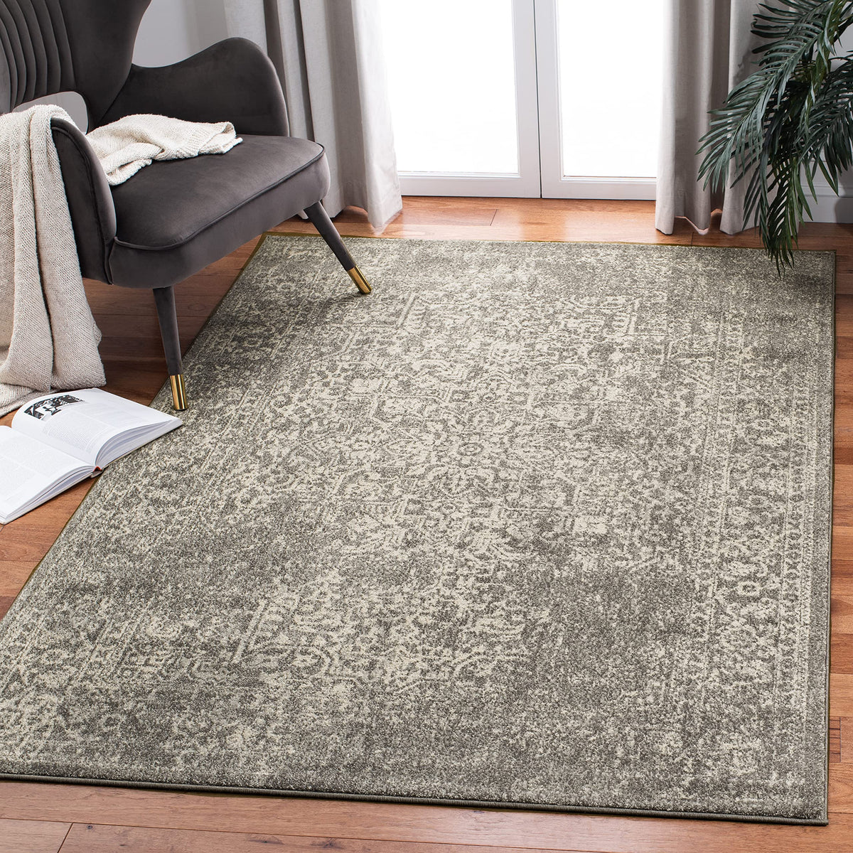 SAFAVIEH Evoke Area Rug 8x10 Large, Ivory & Taupe EVK256E