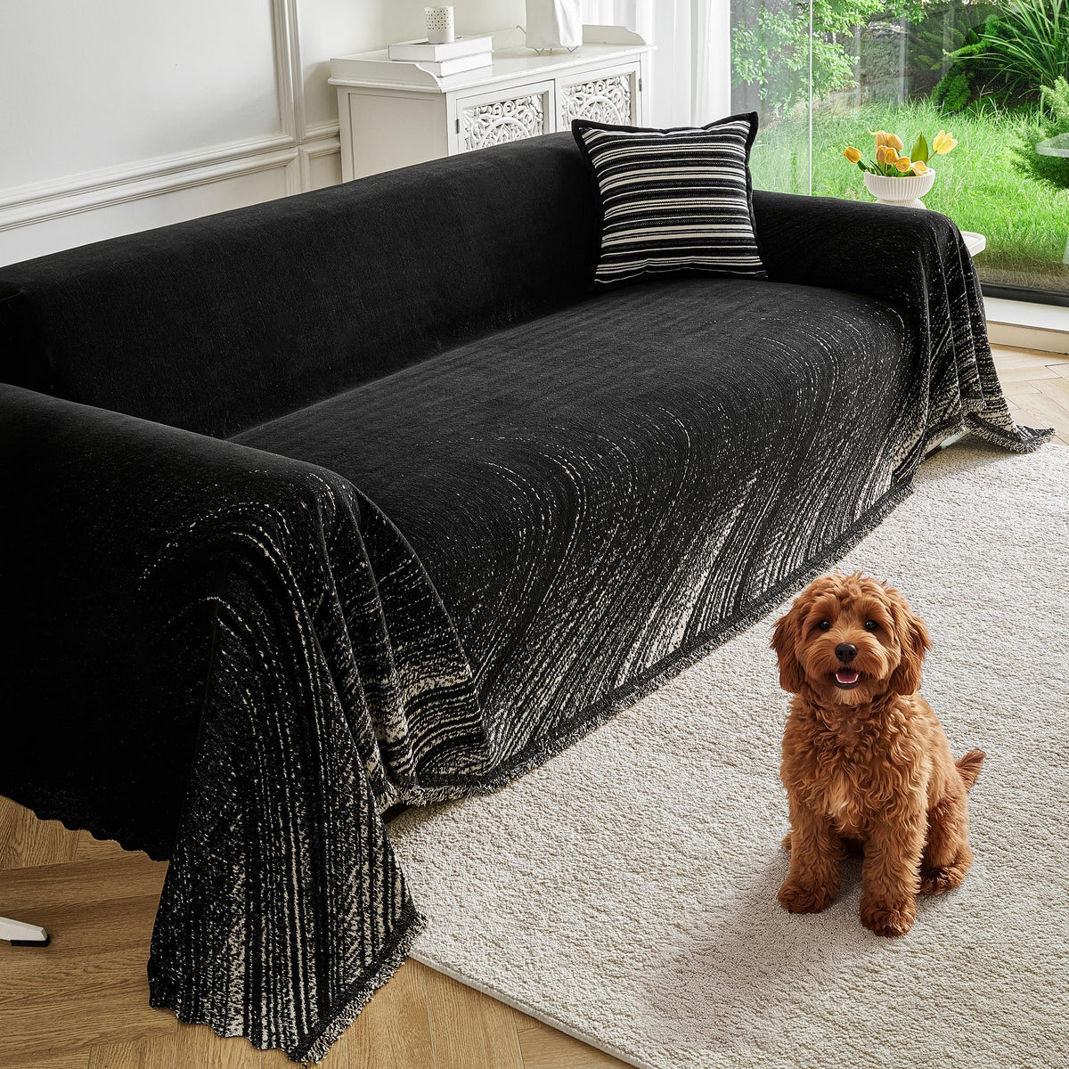 Couch Cover for Dogs Washable Sofa Cover, Sectional Couch Covers, Sofa Covers for 2 Cushion Couch, Non Slip Stripe Sofa Slipcovers Furniture Protector (Beige, 71x102)