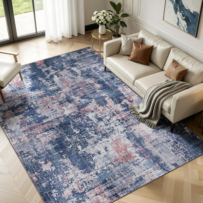 Sasttie 8x10 Washable Area Rug, Modern Abstract Large Carpet, Black & White