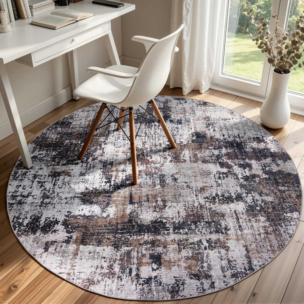 Sasttie 8x10 Washable Area Rug, Modern Abstract Large Carpet, Black & White