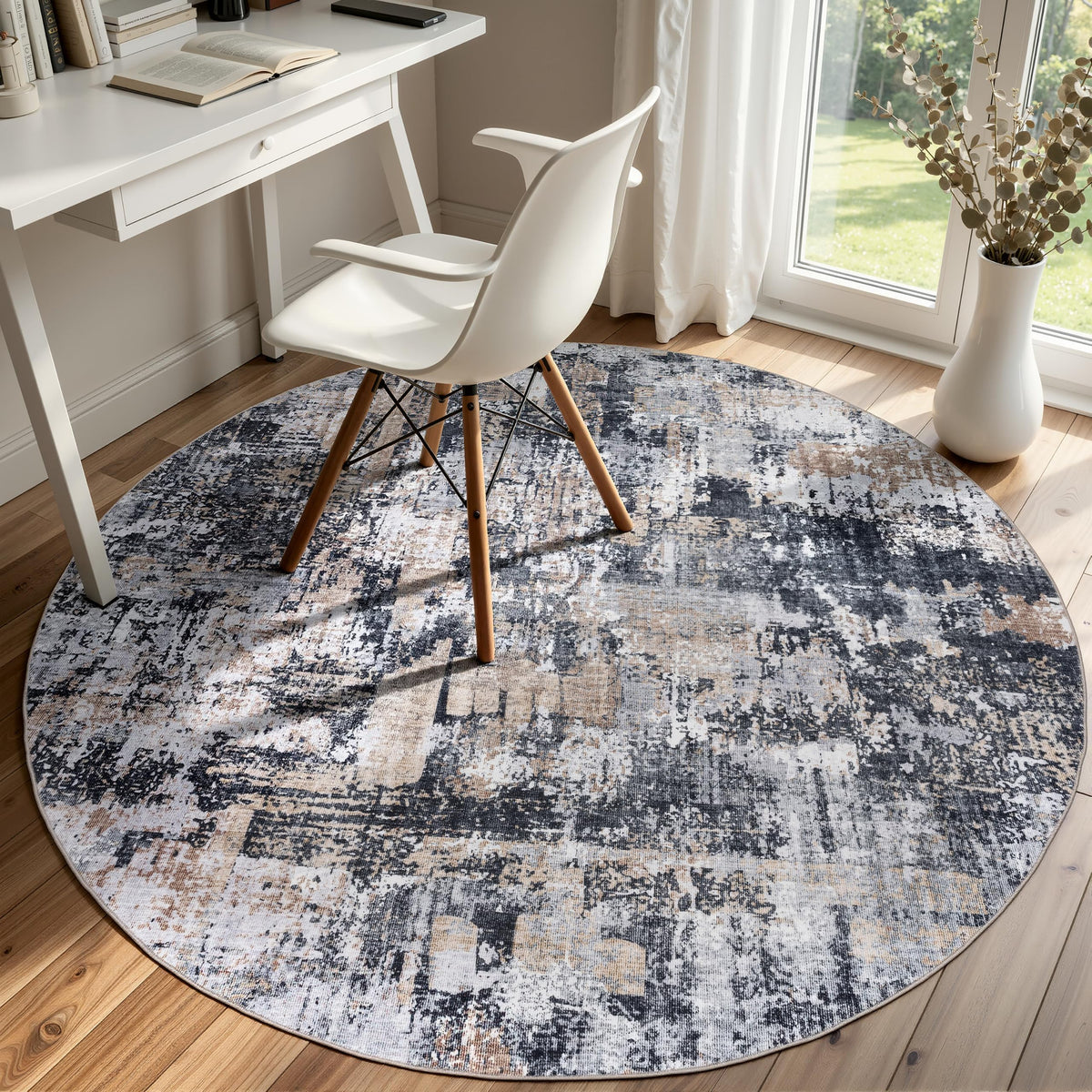 Sasttie 8x10 Washable Area Rug, Modern Abstract Large Carpet, Black & White