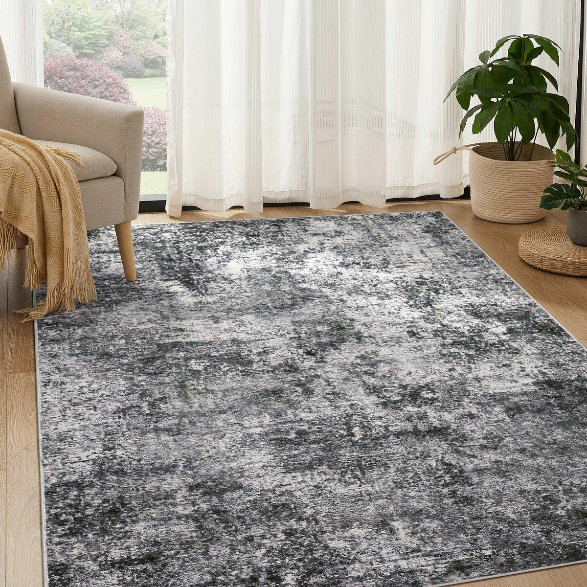 DMOYEST Area Rug Living Room Rugs 9x12 Washable Abstract Grey Carpet
