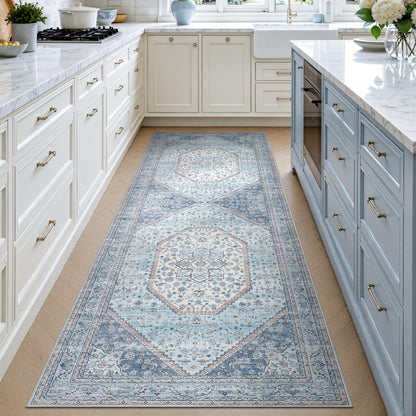 DCX 8x10 Area Rug Living Room: Washable Botanical Carpet Blue and Green
